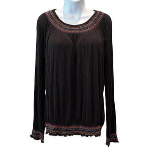 Miley Cyrus Max Azria Embroidered‎ Boho Top Black Long Sleeve Women’s XL